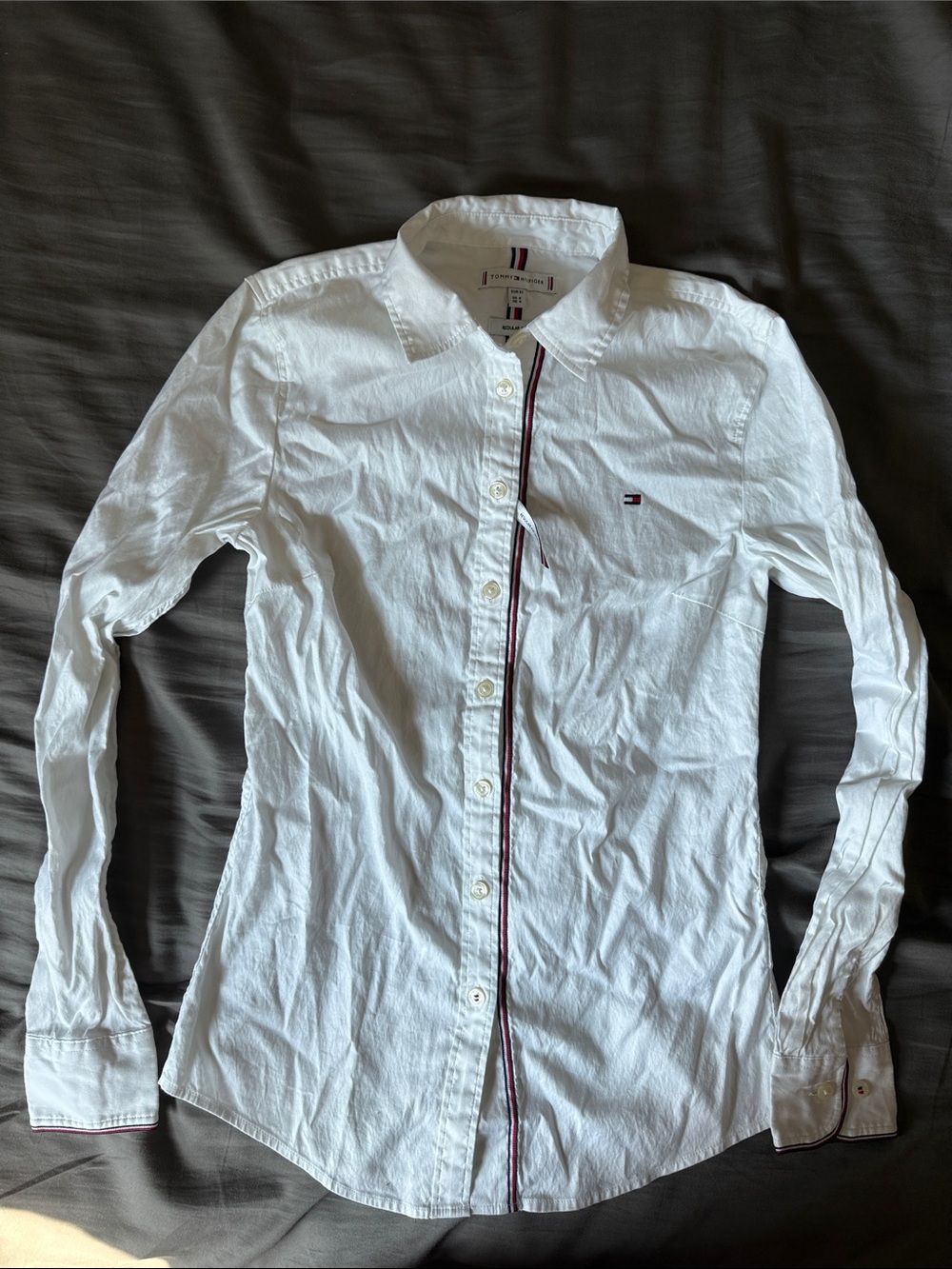 Tommy Hilfiger White Button-Up Shirt with Red & Navy Trim